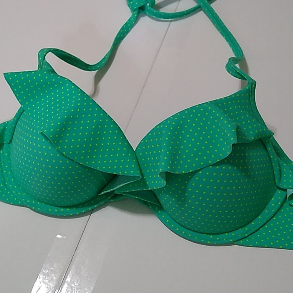 aerie  mint green yellow dots bikini top size 34b